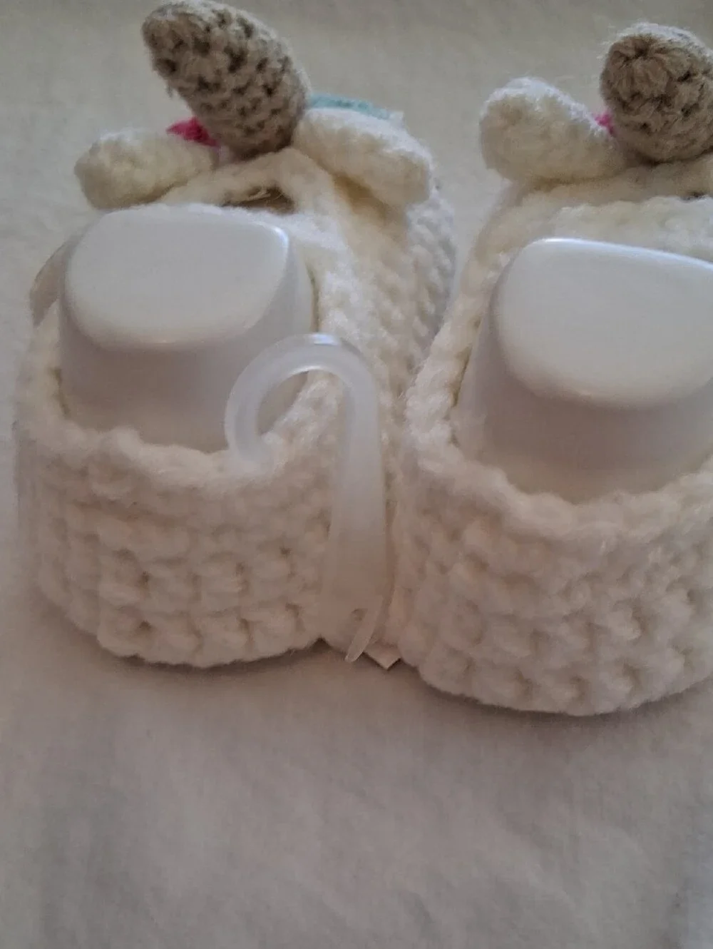 Handmade White Unicorn Crochet Baby Shoes with Pink &Mint Flowers Baby Girl(0-6M